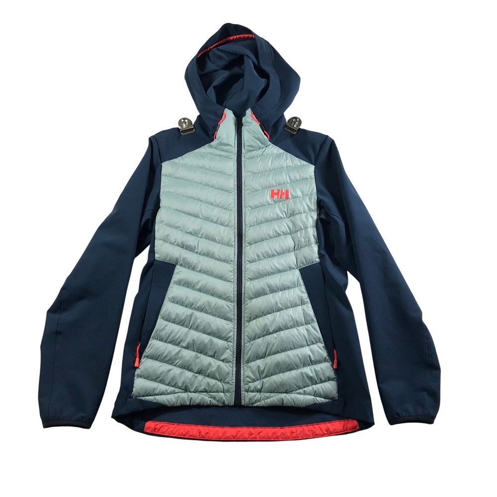 Helly Hansen Womens Navy Blue Aqua Quilted Down Hybrid Hooded Jacket Size Medium